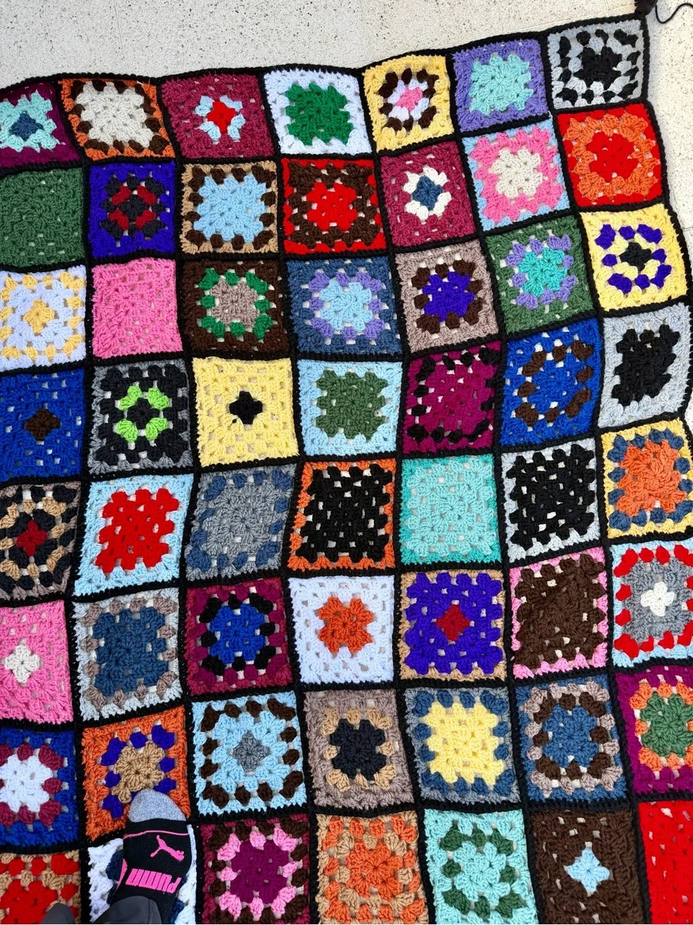 Handmade Multicolor Crochet Granny Square Throw Fringe 72”X45”